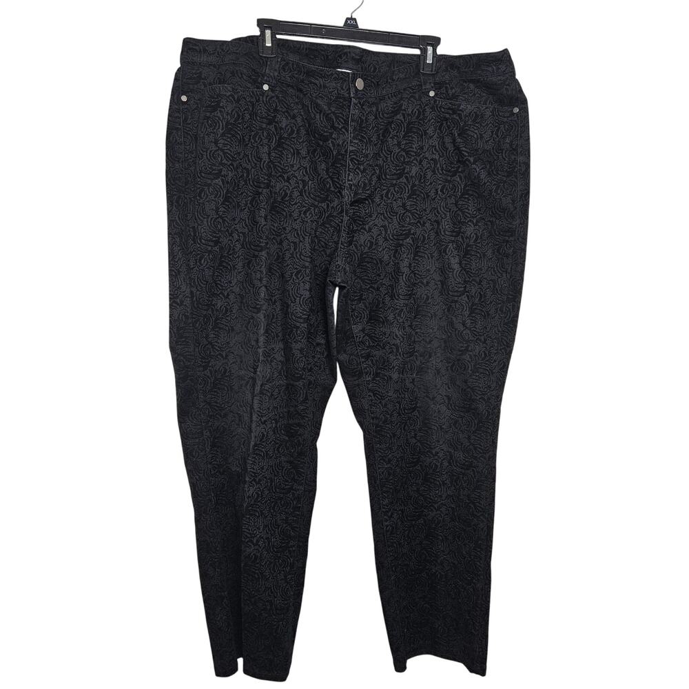 Catherines Velvet Burnout Pants Women 24W Black Stretch Straight Leg Glam Casual
